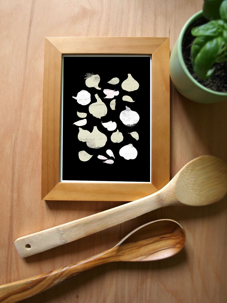Garlic Black Kitchen Art Print / archival fine art giclée print image 1
