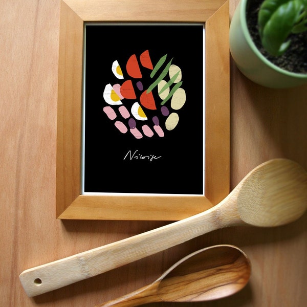 Salade Niçoise French Recipe BLACK Kitchen Print / high quality fine art print