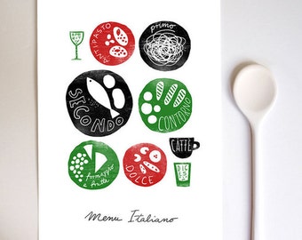 MENU ITALIANO 11 "x 15" Italiaans eten, keuken Art Print - archivering fine art giclée print