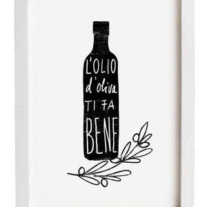 L'OLIO Black 11"x15" - italian kitchen print italy olive oil art quote black and white - archival fine art giclée print