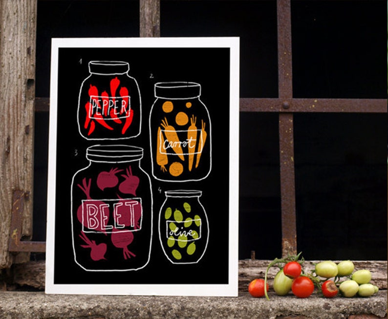 Science of pickles Kitchen Art Print 11x15 Food illustration archival fine art giclée print image 1