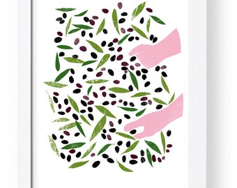 D’olive récolte blanc - affiche 11 "x 15 - Archives reproduction giclée