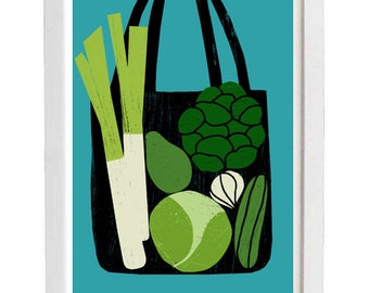 Green Veggies Bag art print 11"x15" - archival fine art giclée print