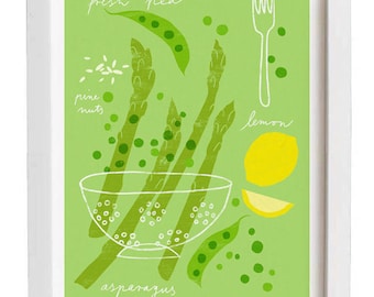 Kitchen Art Print - Asperges & Erwten Pasta Recept - Keuken Decor - hoge kwaliteit fine art print - Giclee