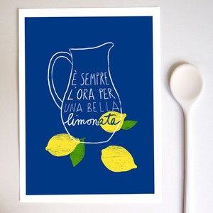 Italian Kitchen Art Print Lemonade 11x15 italy print summer blue lemon illustration archival fine art giclée print image 1