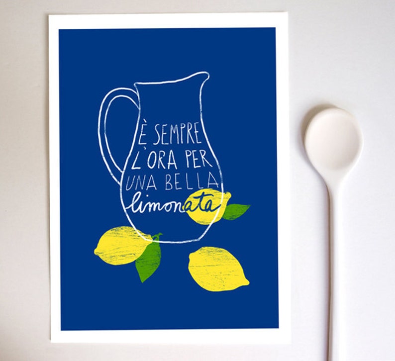 Italian Kitchen Art Print Lemonade 11x15 italy print summer blue lemon illustration archival fine art giclée print image 1