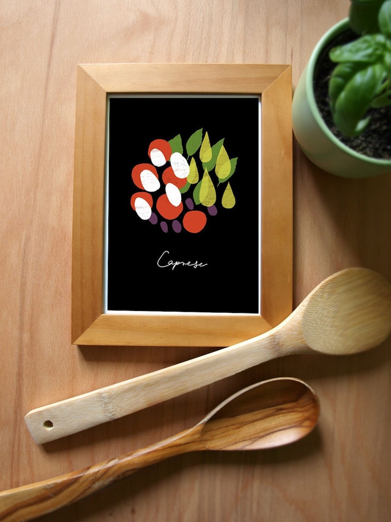 Food Art print Italian Insalata Caprese BLACK / high quality fine art print image 1
