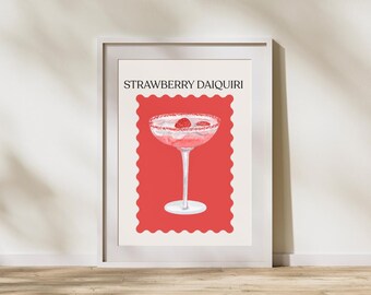 Stampa di Daiquiri alla fragola, decorazione murale per cocktail, arredamento per cucina e bar, poster minimalista per bevande, stampa artistica