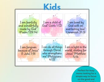 Biblical Affirmations for Kids | Printable Christian Scripture Cards | Faith-Based Kids Encouragement