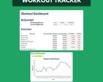 Digital Workout Tracker Fitness Tabelle Vorlage Download Fitness-Studio-Programm Krafttraining Fortschritt Tracker Workout Log Routine Fitness