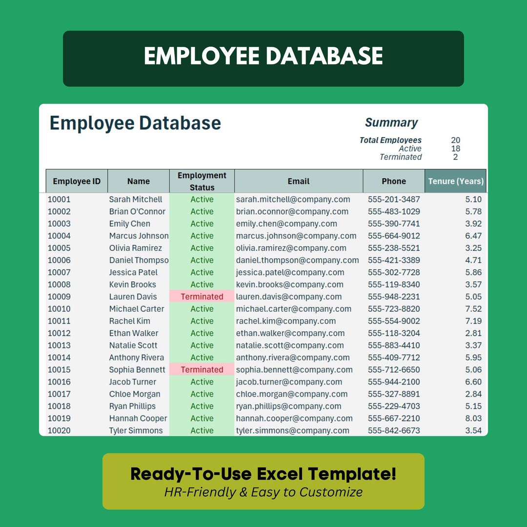 Employee Database Roster Excel Employee Database Template Staff Tracker Spreadsheet Hr Excel Tool ...