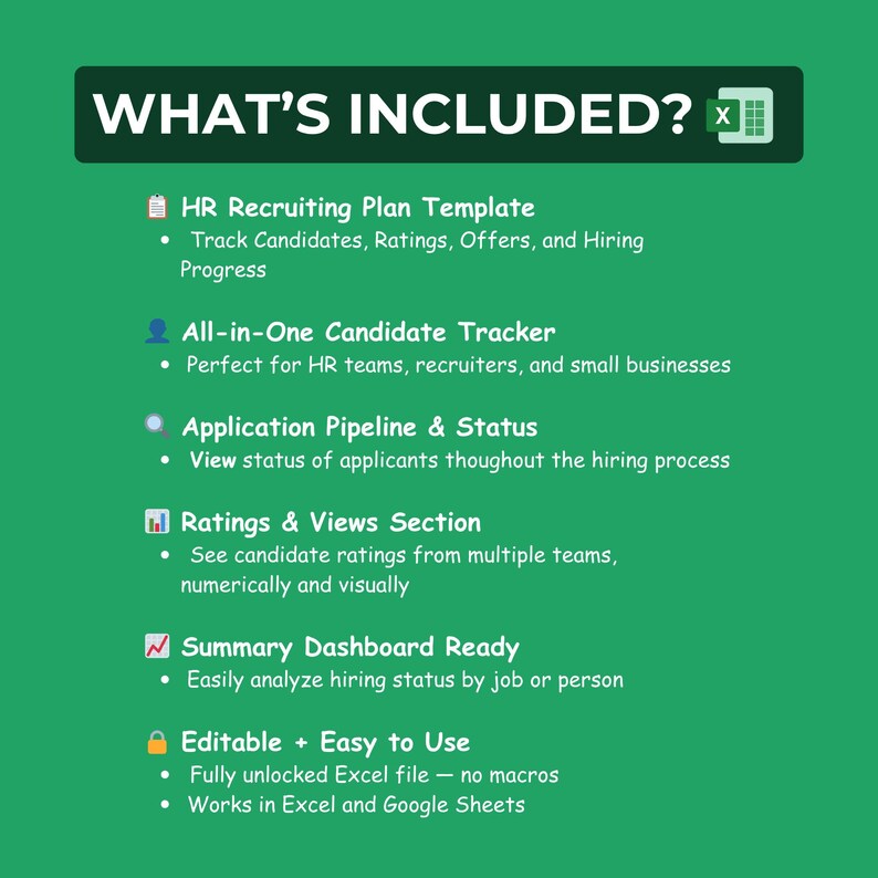 Recruiting Tracker Template | Excel HR Hiring Pipeline | Job Candidate ...