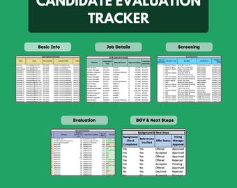 Candidate Evaluation Tracker | Hiring Scorecard | Interview Assessment Spreadsheet | Recruitment Tracking Template