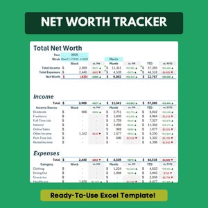 Financial Net Worth Calculator Excel Template Google Sheet Template Budget Planner Income Tracker Money Management Finance Tool Digital