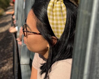 Knotted Fabric Headband – Houndstooth Hair Accessory, Fall Headband for Women