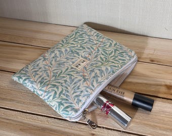 Bolsa de maquillaje con cremallera floral, 100 % algodón