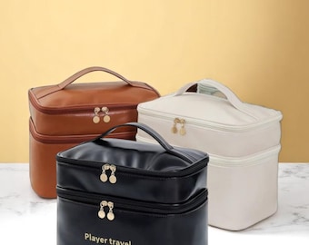 Make-up-Tasche Große Kapazität – Wasserdichtes PU-Leder, 17x9x29 Cm, Mit 7 Fächern, Ideal Für Reisen & Alltag