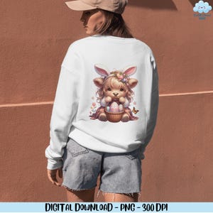 Easter Highland Rabbit Bundle PNG, Cute Highland PNG, Animal Clipart