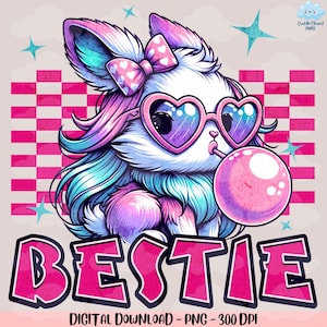 Bestie Easter PNG, Vintage Bunny PNG, First Easter Baby Girl PNG, Colorful Animal Clipart, Women Shirt Digital Download, Eggs Hunt Toddlers