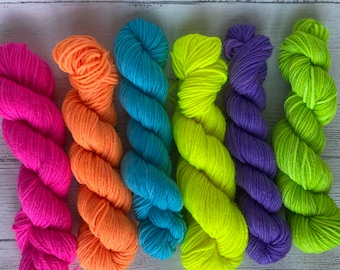 Hand Dyed Rainbow Mini -Skein/120g/80/20 nylon DK