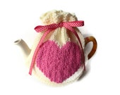 valentines tea cosy cosie cozy with heart and ribbon