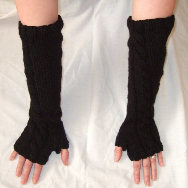 FINGERLESS GLOVES WRIST WARMERS WITH CABLE  BLACK UK SELLER