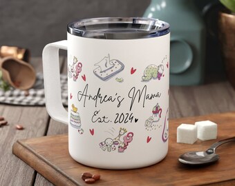First Mother's Day Mug, Personalized Mama, Insulated Mug, Coffee Mug with Handle, Travel Cup with Handle, Custom Mug with Kid's Names