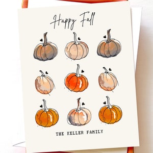 Ensemble personnalisé de cartes de citrouille d'automne, cadeau de saison de citrouille, papeterie personnalisée, cartes de remerciement aquarelles, message de, cartes vierges pour l'automne