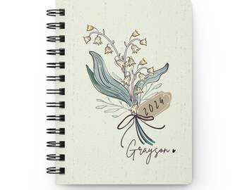 Journal personnalisé pour la fête des mères, cahier de muguet, fleur de naissance en mai, cadeau d'anniversaire personnalisé, boho 5 x 7, journal quotidien