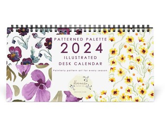 Mini Desk Calendar 2024, Small Watercolor Desk Calendar with tented easel, 12 Monthly Calendar, simple style, coworker gift