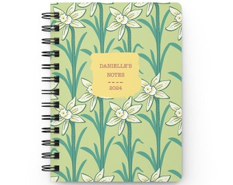 Personalized Journal Notebook, Daffodil Birth Flower, Mother's Day Gift, Easter Gift for Kids, Retro Floral, Custom Spring Gardening Gift