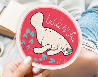 Manatee Vinyl Die cut, Boho beach sticker, graduation gift, water bottle sticker, laptop sticker, waterproof sticker, Florida Manatee