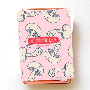 Paquete de tarjetas de agradecimiento con hongos mágicos, So Mush Love, regalo bohemio con hongos, papelería natural, estilo cottagecore, impresión de hongos naturales, tarjeta de felicitación