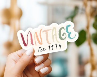 Vintage 1974 sticker, Boho sticker, Mother's Day gift, custom waterproof sticker, water bottle Sticker, laptop, Personalized Birthday gift