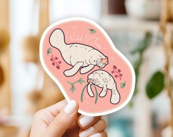 Mother's Day Manatee Sticker in Pink, Mothers Day Stickers, Mother's Day gift, laptop sticker, water bottle Sticker, waterproof sticker,