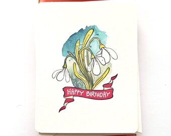 Happy Birthday Card, Snowdrop Card, January Birthday Card, Winter Birthday Cards, Blank Floral Birthday Card, January Birth Flower
