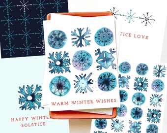 Winter Solstice Greeting Card Set, Warm Wishes, 5 Pack of Winter Greeting Cards, Happy Solstice, New Year Card Set, Yuletide Thank you notes