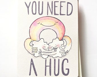 Rainbow Hug Greeting Card, Hug Card, Child Get Well, Grief Card, Thinking of You, Uplifting, Support, Cheer Up, Hugs, Empathy Card