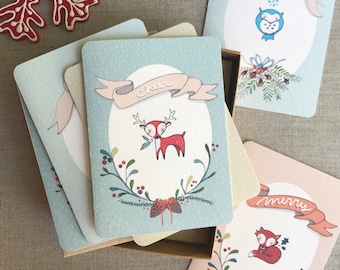 Christmas Cards Boxed Set - Assorted Cards - Cute Christmas Cards - Woodland Creatures - Holiday Card set - Xmas Card Set