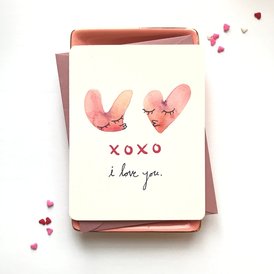 Watercolor Heart Valentines Day Card: I Love You XOXO - Etsy