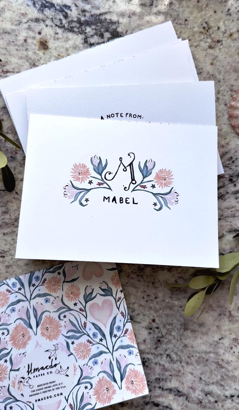 Personalized Watercolor Heart and Floral Stationery Set, Custom ...