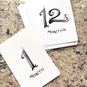 Cartes numérotées pour bébé, numéros aquarelles, numéros élégants, numéros vintage noirs, ensemble de numéros peints à la main pour cadeau de baby shower