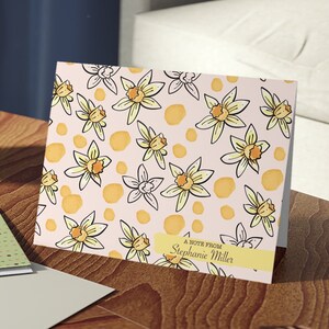 Papelería personalizada, Papelería personalizada con narcisos, Papelería personalizada, Retro, Tarjetas de agradecimiento florales, Tarjetas de agradecimiento con narcisos