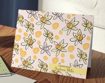Personalized Stationery set, Custom Daffodil Stationery, Stationery Personalized, Retro, Floral Thank You Cards, Daffodil thank you cards