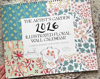 2026 Floral Boho Wall Calendar, Illustrated Garden Art Prints, Art Nouveau Style, Large Monthly Grid, Nature, Gardening and New Year Gifts