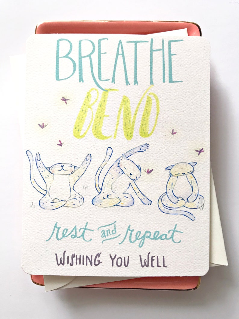 Yoga Cats Greeting Card, Get Well, Wishing you Well, Yoga Teacher, Yoga Lover, Wellness, Uplifting, Support, Feel Better, Encouragement Card image 2