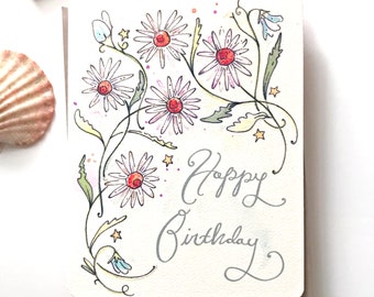 Biglietto di auguri di compleanno con margherita: auguri floreali scritti a mano