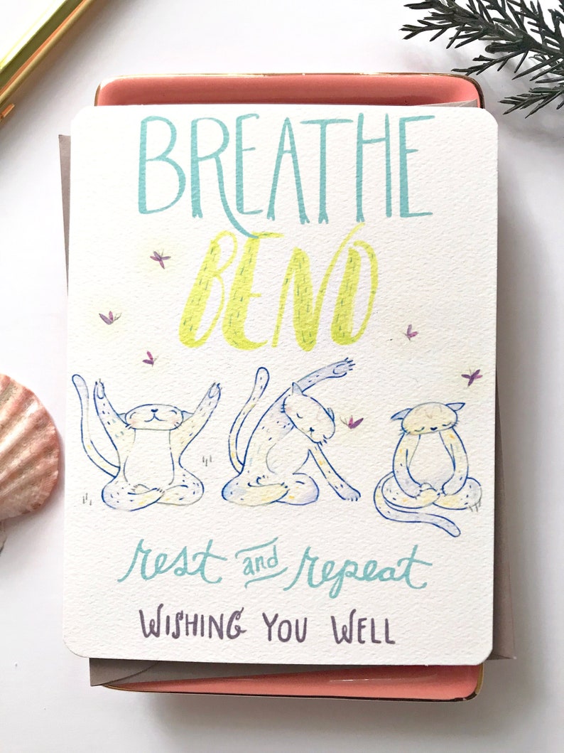 Yoga Cats Greeting Card, Get Well, Wishing you Well, Yoga Teacher, Yoga Lover, Wellness, Uplifting, Support, Feel Better, Encouragement Card image 1