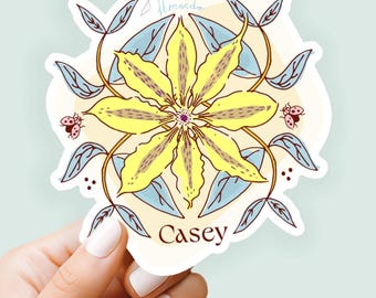 Custom Clematis Book Sticker, Sticker, Birthday Gift, Floral stickers, laptop stickers, water bottle stickers, planner stickers