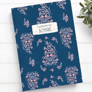 Cartas a mi hija, regalo para bebé, diario para recién nacidos, diario de tapa dura, azul marino, regalo personalizado para el día de la madre, estilo cottagecore, floral boho